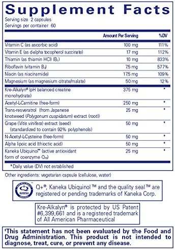 Pure Encapsulations Mitochondria-ATP - Mitochondrial Support - ATP Production Aid* - with Vitamin C, Vitamin E & Thiamin - Antioxidant Support - 120 Capsules