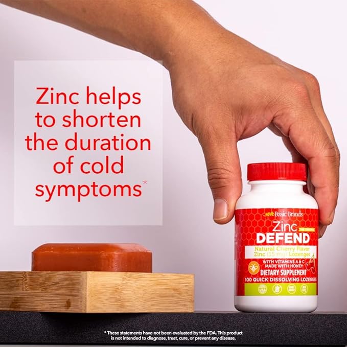 Basic Organics Natural Flavor Zinc Lozenges, Cherry, 100 Tablets