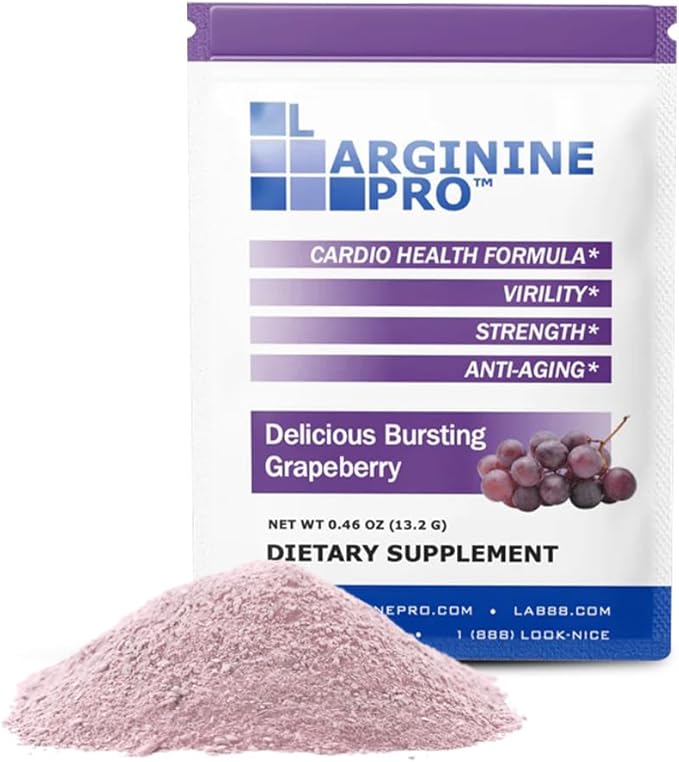 L-ARGININE PRO Supplement Powder | 90 Packets Single Serve Travel Size | 5,500mg of L-arginine Plus 1,100mg L-Citrulline, Raspberry, Orange & Grape