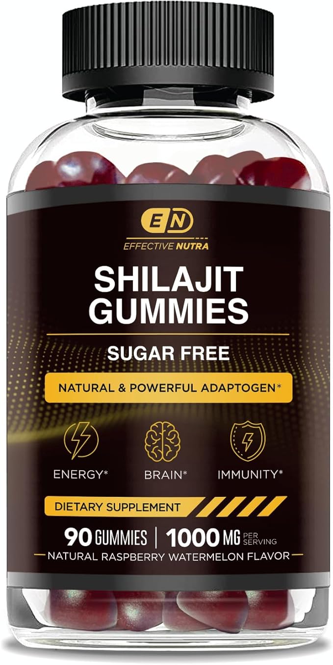Shilajit Gummies 1000mg | Pure Shilajit Resin for Energy, Brain & Immunity | Supplement for Men & Women | Sugar-Free, Vegan, Gluten-Free | Natural Berry Flavor, Made in USA (90ct)