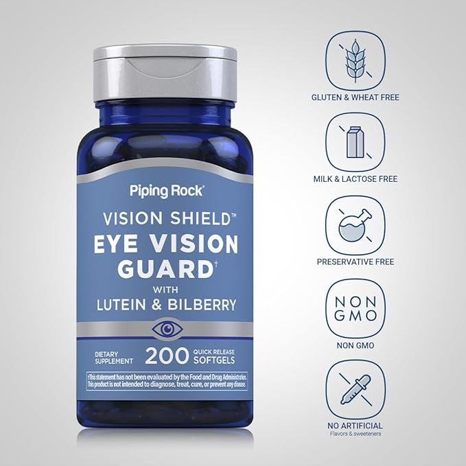 Piping Rock Lutein and Zeaxanthin Supplements | 200 Softgels | with Bilberry Extract | Eye Vision Vitamin | Non-GMO, Gluten Free