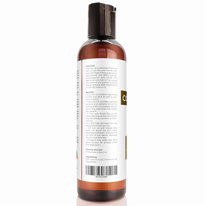 velona Cod Liver Oil - 4 Fl Oz | 1,000A/100D IU/g Omega 3 Vitamins A & D3 | Norwegian Arctic Sustainably Sourced Nordic Oil | Hair, Body and Skin Care | Use Today - Enjoy Results