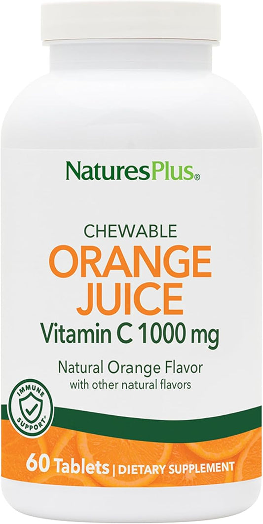 NaturesPlus Orange Juice - 60 Chewable Tablets - 1000mg Vitamin C - High-Potency Immune Support Supplement, Antioxidant - Vegan, Gluten Free - 60 Servings