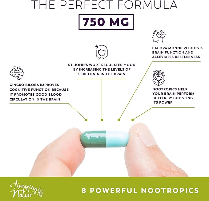 Neuro Booster Nootropics and Brain Supplement for Memory, Clarity, Focus, Relaxation with Gingko Biloba, Bacopa Monnieri, St. John’s Wort & More
