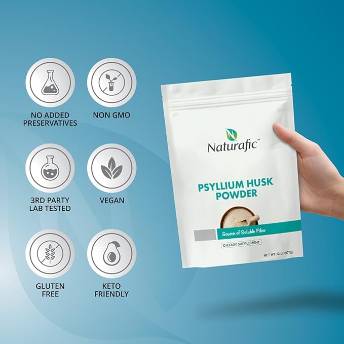 Psyllium Husk Powder – 100% Pure Natural Fiber for Digestive Health & Regularity, Non-GMO, Gluten-Free, Vegan, 32 oz – Supports Healthy Bowel Movements.