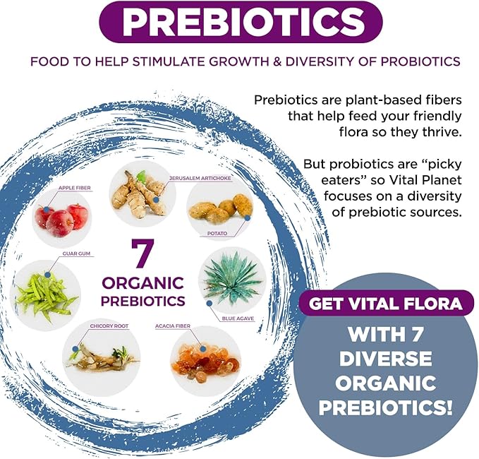 Vital Planet - Vital Flora Women Over 55 Daily Probiotic, 60 Billion CFU, Diverse Strains, Organic Prebiotics, Vaginal and Immune Support, Digestive Health Probiotics for Women 60 Capsules