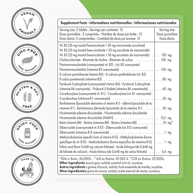Supersmart - Coenzymated B Formula - Contains All The B Group Vitamins - Five Times More Active | Non-GMO & Gluten Free - 30 Tablets