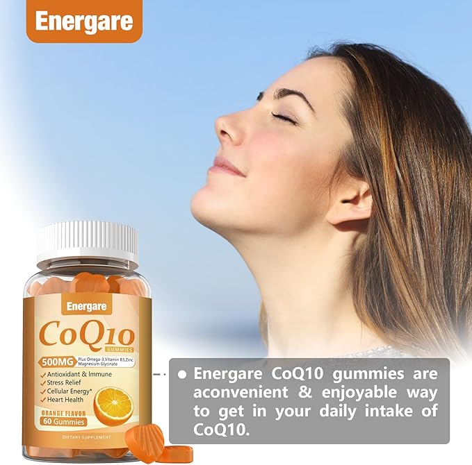 2 Pack CoQ10 500MG Gummies - 3X Better Absorption Coenzyme Q10 Supplements - Plus Omega-3, Magnesium, Vitamin B3 & Zinc for Heart Health, Cellular Energy & Antioxidant, Vegan, Non-GMO 120 Ct