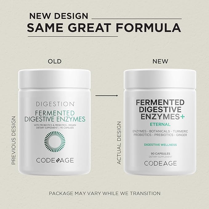 Codeage Fermented Digestive Enzymes Supplement 3-Month Supply - 14 Digestive Enzymes, Probiotics, Prebiotics, Fermented Botanicals, Plant-Based Multi Pancreatic Enzymes - 1 Capsule a Day - 2-Pack