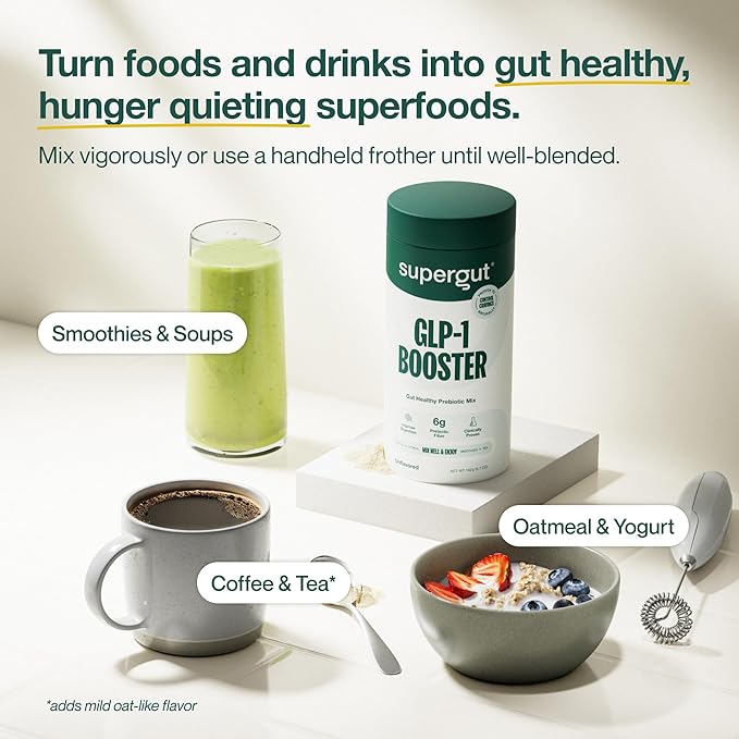 Supergut Gut Healthy GLP-1 Booster - High Fiber GLP-1 Supplement Powder for Women & Men - Sugar-Free Drink Mix for Gut Health (20 Servings)