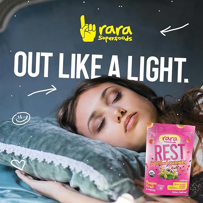 Rest USDA Organic Gummies Natural Sleep & Cognitive Support Supplement, Vegan & Gluten-Free, Infused with Ashwagandha, Hop Extract & Chamomile Extract (6 Gummies, Rest)