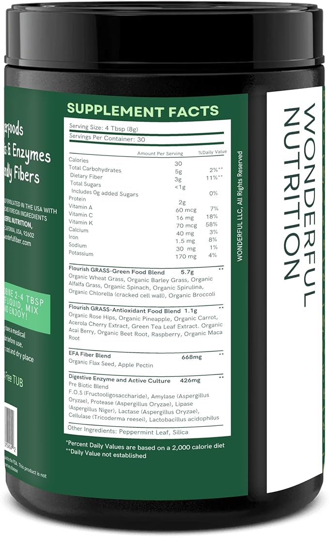 Flourish Super Greens. Greens Powder Mix for Energy,with Chlorella Organic Spirulina, Beet Root Powder, Enzymes & Probiotics, Original, 30 Servings