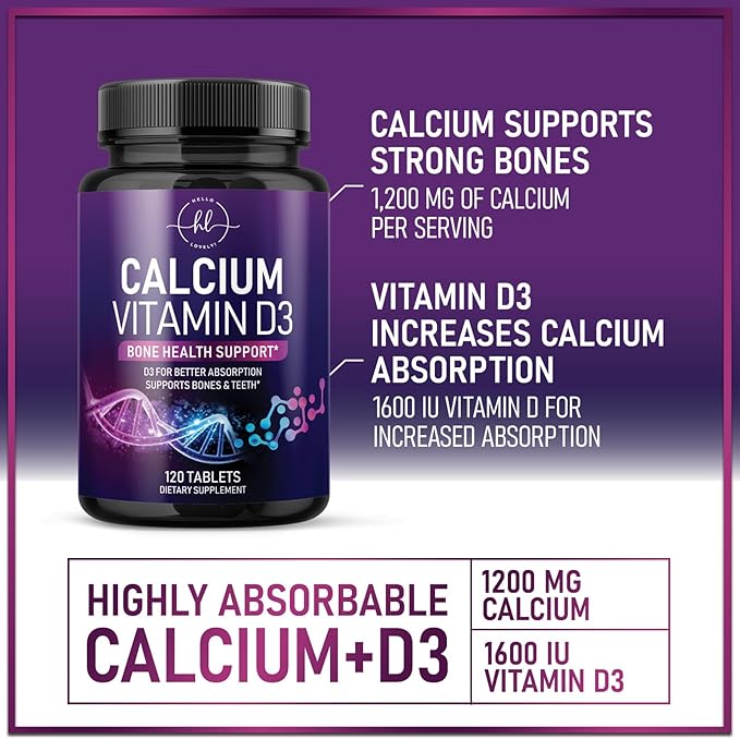 Calcium Supplements for Women 1200 mg Plus 1600 IU Vitamin D3, Bone Health, Teeth & Immune Support - Mineral Supplement with Vitamin D High Absorbable Premium Calcium Carbonate - 120 Tablets
