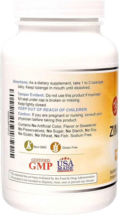 Zinc Lozenges with Vitamin C - Fruit Flavored, Healthy Immune Support Lozenges with 25mg of Zinc Supplement Per Lozenge + 30mg of Vitamin C - 100 Lozenges