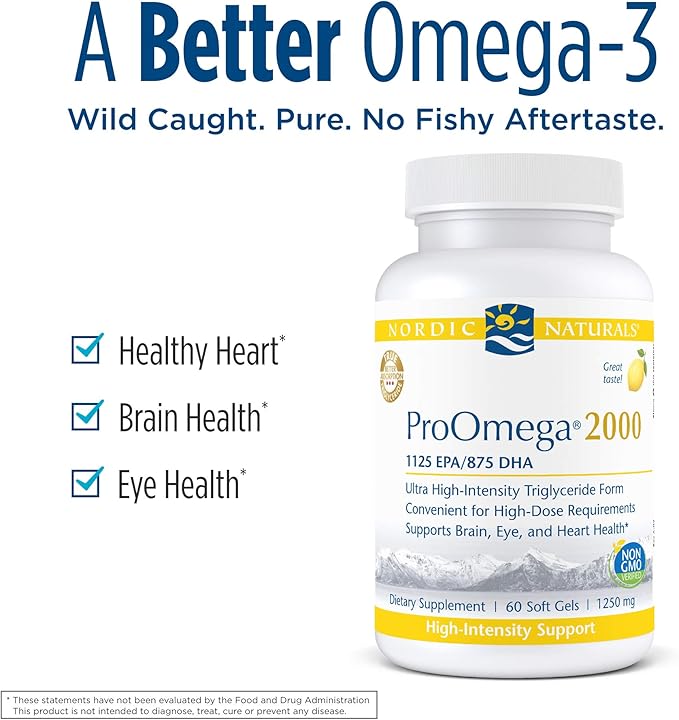 Nordic Naturals ProOmega 2000, Lemon Flavor - 2150 mg Omega-3 - 60 Soft Gels - Ultra High-Potency Fish Oil - EPA & DHA - Promotes Brain, Eye, Heart, & Immune Health - Non-GMO - 30 Servings