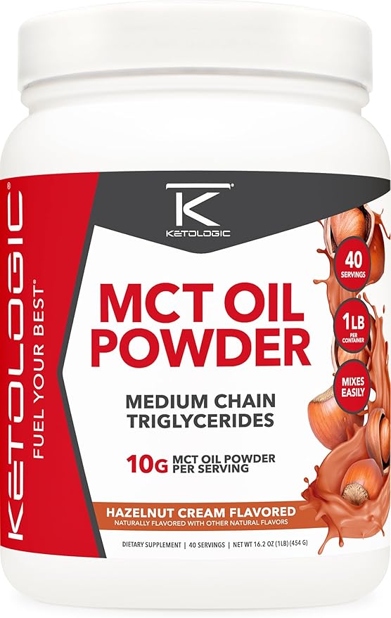Ketologic MCT Oil Powder (1 LB) (Hazelnut Cream) - 40 Servings, Medium Chain Triglycerides Powder Supplement