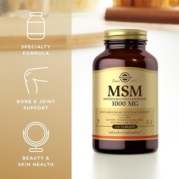 SOLGAR MSM 1000 mg - 120 Tablets, Pack of 2 - Supports Joints & Connective Tissue - Non-GMO, Vegan, Gluten Free, Dairy Free, Kosher, Halal - 240 Total Servings