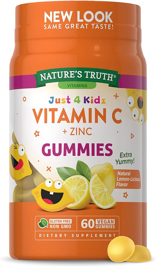 Nature's Truth Vitamin C Gummies for Kids | with Zinc | 60 Count | Vegan, Non-GMO & Gluten Free