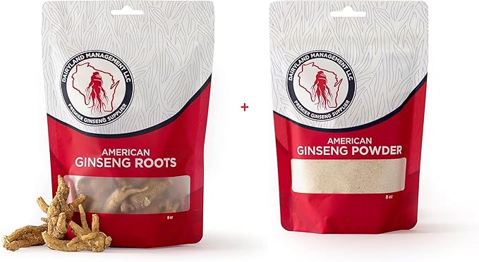 Dairyland American Ginseng Roots and Powder - 8 oz Pack Each of Wisconsin Ginseng – Direct from Farmer to Consumer 西洋参