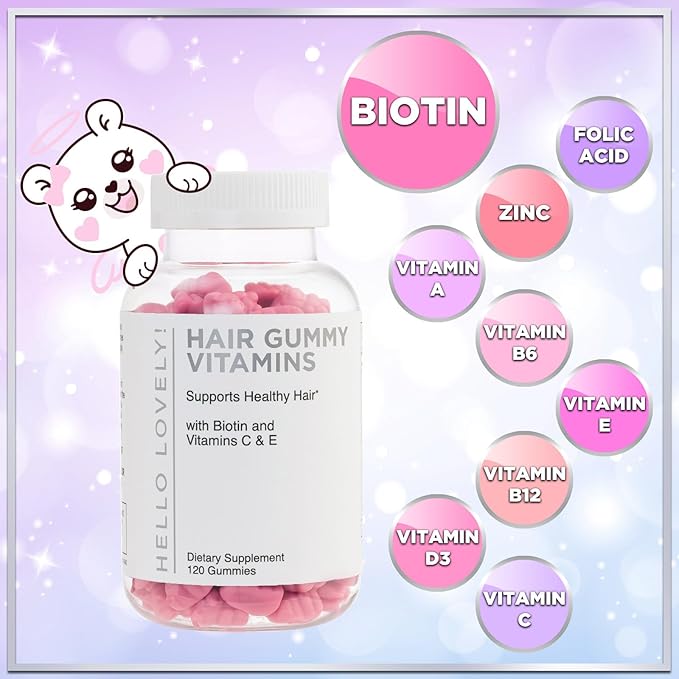 Hair Vitamins Gummies with Biotin 5000 mcg - Vitamin E, C & Zinc Support Hair Growth for Women & Men, Premium Vegetarian & Non-GMO, Stronger, Beautiful Hair, Skin & Nails Supplement - 120 Gummy Bears