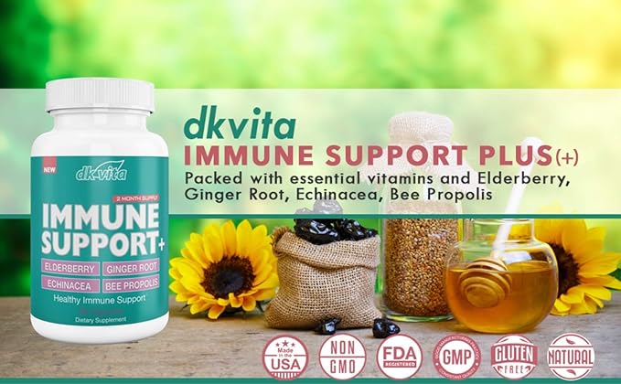 DK Vita 9 in 1 Immune Support Supplement - Elderberry, Zinc, Vitamin C, Echinacea, Goldenseal, Ginger Root, Bee Propolis, Garlic Extract - Two Month Supply - 60 Capsules