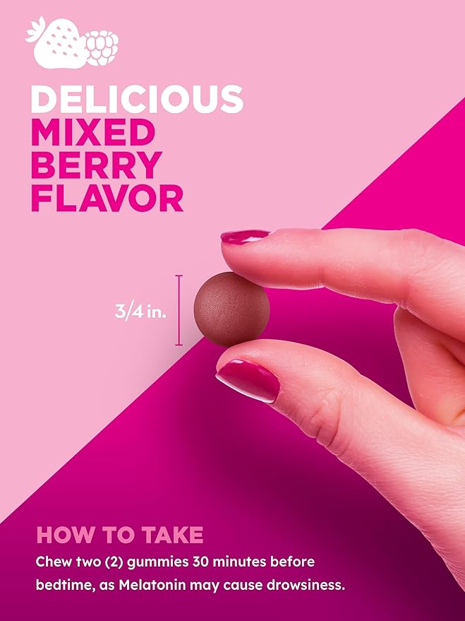 PINK Melatonin Gummies for Adults | 10mg | Max Potency | Mixed Berry Flavor | Vegan, Non-GMO & Gluten Free Supplement