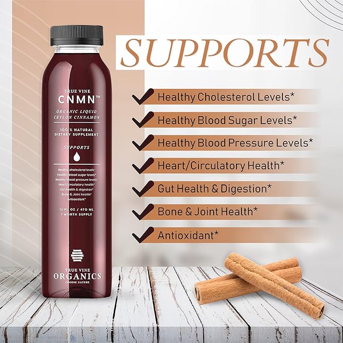 True Vine 3200mg Liquid Ceylon Cinnamon Supplement (Made in USA) for Healthy Heart, Blood Pressure, Sugar, Cholesterol, Gut & Joints — 100% Organic Ceylon Cinnamon to Fight Free Radicals (16 fl oz)