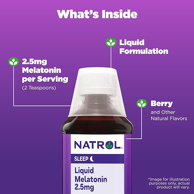 Natrol Liquid Melatonin 2.5mg, Berry-Flavored Dietary Supplement for Restful Sleep, 8 Fl Oz, 23 Day Supply