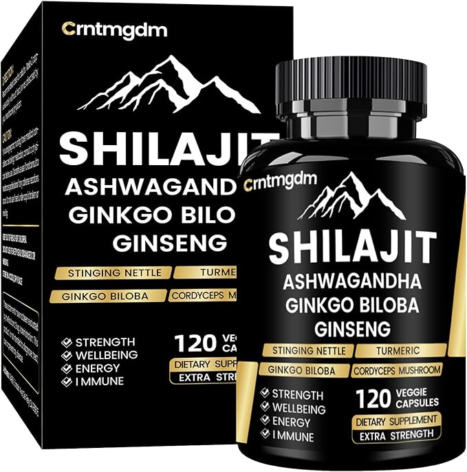 Shilajit Capsules - 20,000mg Pure Himalayan Organic Shilajit for Men & Women with Ashwagandha, Supports Vitality and Wellness, Premium Shilajit Pure Himalayan Supplement, 120 Capsules