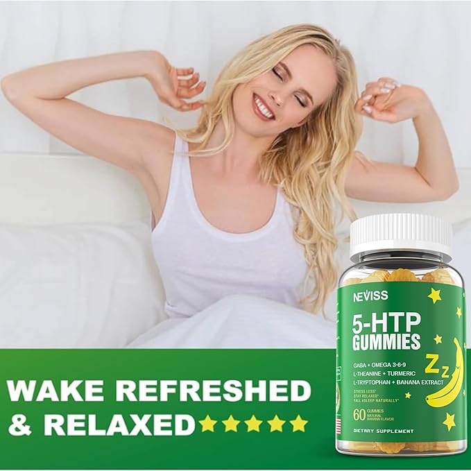 5-HTP GABA Gummies - Melatonin Free Calm & Relaxation Gummies w/Banana Extract, L-Theanine, L-Tryptophan, Omega-3-6-9 for Health Rest Cycle & & Circadian Rhythm, Natural Zzzs, Brain Relax (Pack of 2)