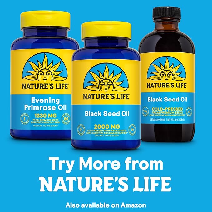Nature's Life Black Seed Oil 2000mg - Nigella Sativa Oil, Cold Pressed from Black Seeds - w/Thymoquinone, Omega 6 9 - Joint Support, Digestion, Immune Support - 60-Day Guarantee, 45 Serv, 90 Softgels