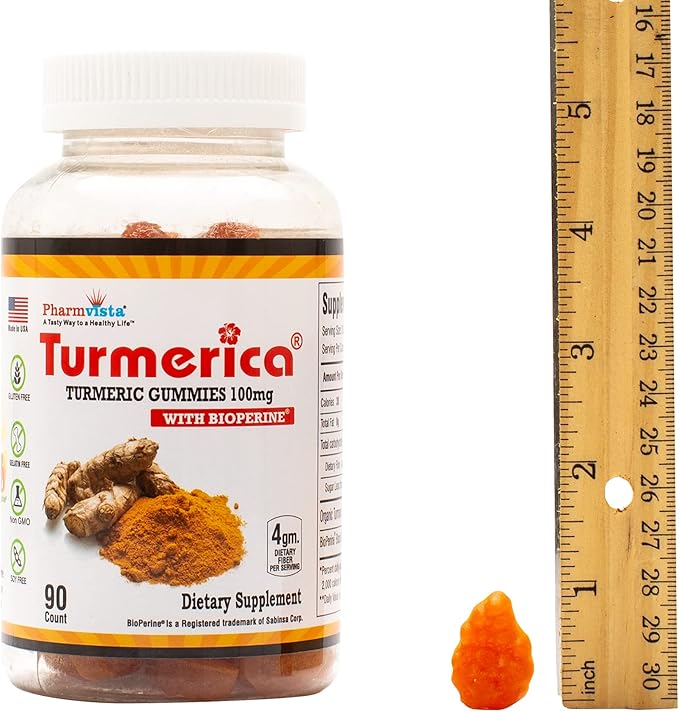 Turmeric Curcumin Gummies 100mg with BioPerine Black Pepper for Enhanced Absorption, 90 Count, Made in USA