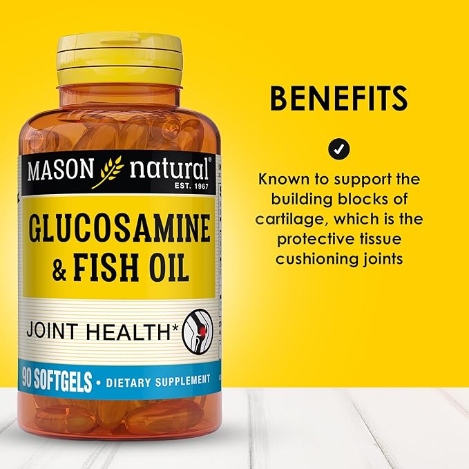 MASON NATURAL Glucosamine & Fish Oil Supplement with DHA & Omega 3 for Joint & Muscle Support, 1 Month Supply Softgel Pills