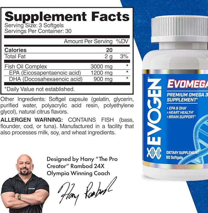 Evogen Omega Fish Oil | Premium Omega-3 Supplement | Overall Wellness | EPA & DHA | 90 Softgels