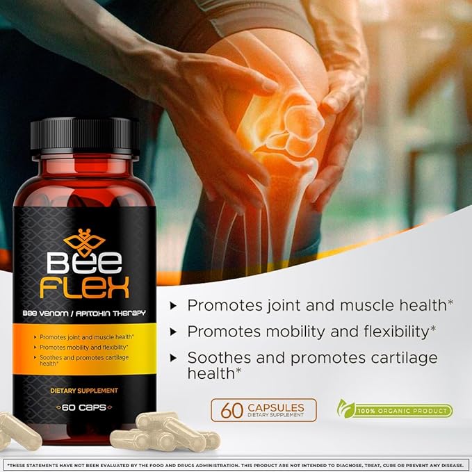 Bee Flex Joint Support Supplements - Glucosamine & Turmeric for Joint & Muscle Health, Enhanced Mobility, Flexibility, and Comfort - Natural Cartilage Support Complex - 60 Capsules (2)
