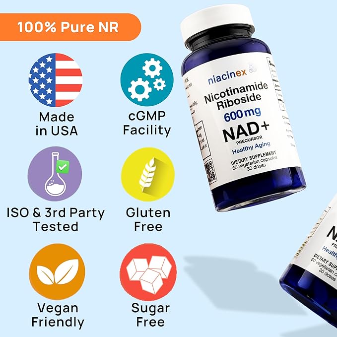 Nicotinamide Riboside 600mg NAD+ Precursor Supplement, 60 Capsules for Healthy Aging, Energy Metabolism, Cellular Health
