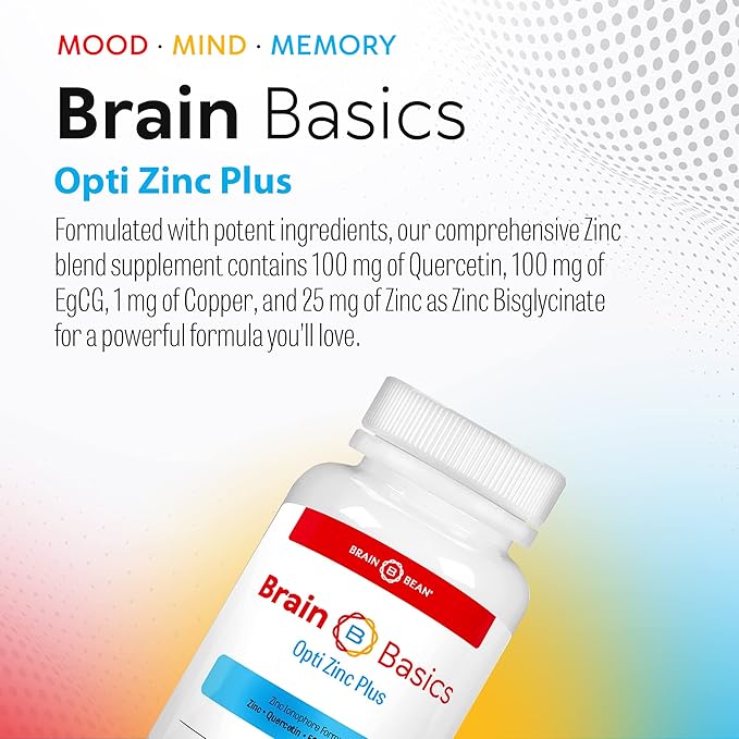 Brain Basics Opti Zinc Plus - Zinc Supplement with Quercetin, EGCG, and Copper. Immune Support Formula - 60 Tablets