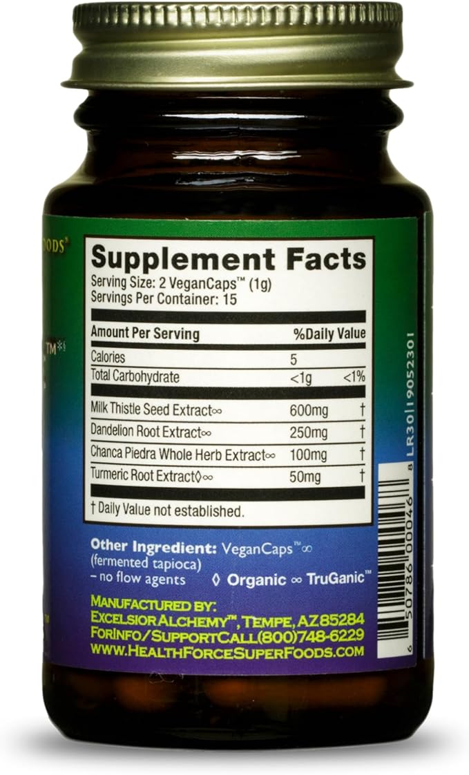 HealthForce SuperFoods Liver Rescue - Natural Liver Cleanse - with Milk Thistle & Dandelion Root - Gluten-Free & Vegan - 30 Capsules