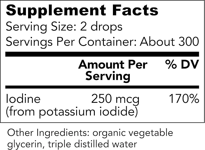 USDA Organic Potassium Iodide 250 mcg Liquid Supplement 2-Pack (1-Year Supply) - Supports The Thyroid Gland and Helps Exposure & Low Levels of Iodine - More Bioavailable Than Tablets, Pills - 1 Fl Oz