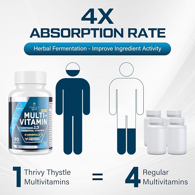 Men Multivitamins 50 Plus - Daily Multivitamin for Men with Fermented Herbal Extracts & 43 Vitamins and Minerals - Mens Vitamins Supports Memory & Brain, Energy, Bone Health