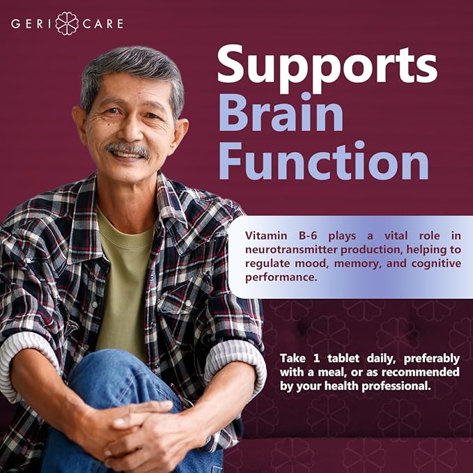 GeriCare Vitamin B-6 50mg Daily Nutritional Support for Healthy Brain Function, Helps Metabolism, Energy and Nervous System Health, 100 Count (Pack of 1)
