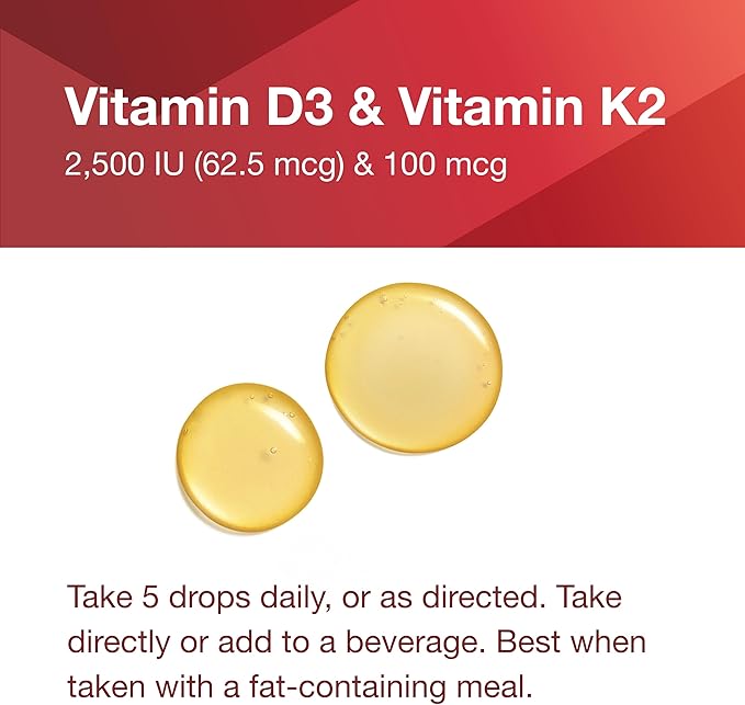 PROTOCOL FOR LIFE BALANCE - Liquid D3 and MK-7-2500IU Vitamin D3 and 100mcg Vitamin K2, Helps Support Bone and Cardiovascular Health - 1 Fl oz