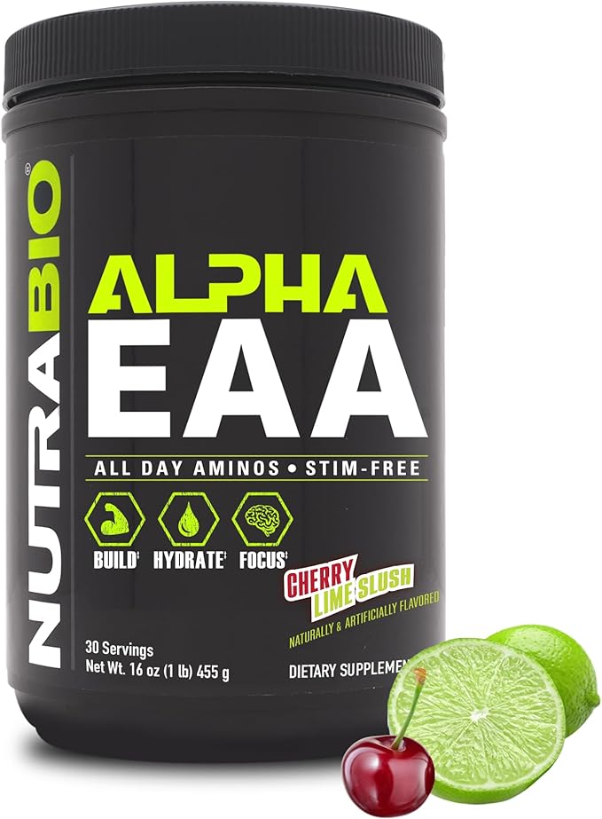 NutraBio Alpha EAA Hydration and Recovery Supplement - Full Spectrum EAA BCAA Matrix with Electrolytes, Nootropics, Coconut Water - Recovery, Energy, Focus, & Hydration Supplement (Cherry Lime Slush)