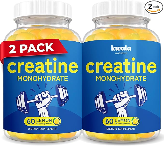 Creatine Monohydrate Gummies for Men & Women - 5g Creatine Per 5 Gummies - 120 Count - Lemon Flavored - Vegan Creatine Chews - 2 Bottles (60 Creatine Gummies Per Bottle)
