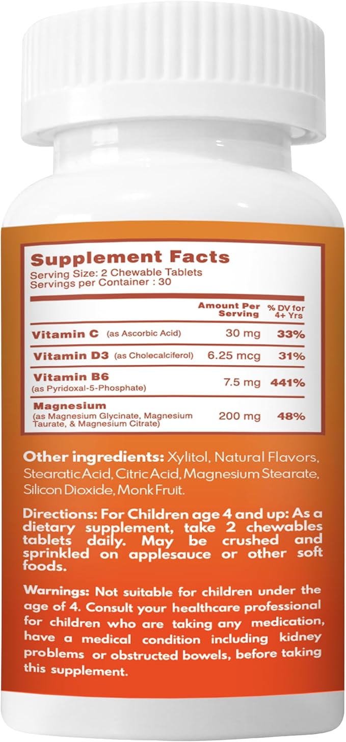 VAL Magnesium for Kids | High-Absorption Magnesium for Calm, Relaxation & Focus | Magnesium Glycinate, Citrate & Taurate | with Vitamin B6, D & C | Sugar-Free, Non-GMO | Vanilla | 60 Chewable Tablets
