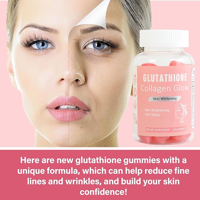 Glow Gummies for Women Skin Care and Health, 60 Count, Watermelon Flavor Collagen Glowing Skin Gummies for Skin Brightening, Organic Chewable Gummies Vitamins, Vegan, Gluten-Free