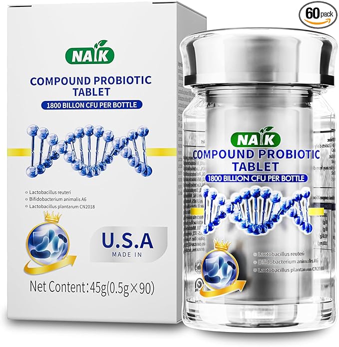 NAIK Probiotics 1800 Billion CFU - 10 Strains + Organic Prebiotics - Immune, Digestive & Gut Health - Supports Occasional Constipation, Diarrhea, Gas & Bloating - for Women & Men - 45ct