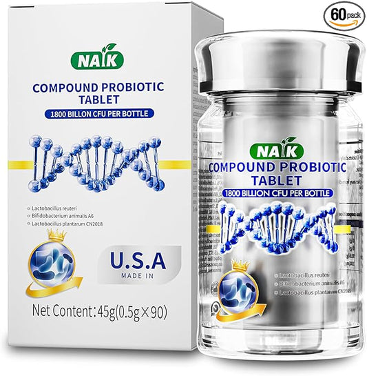 NAIK Probiotics 1800 Billion CFU - 10 Strains + Organic Prebiotics - Immune, Digestive & Gut Health - Supports Occasional Constipation, Diarrhea, Gas & Bloating - for Women & Men - 45ct