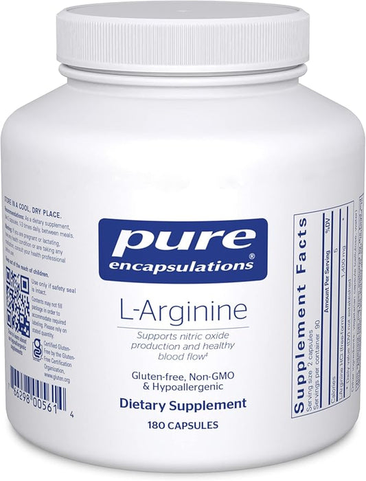 Pure Encapsulations L-Arginine - 1,400 mg - Support Nitric Oxide Production - Heart Health & Blood Flow - Gluten Free & Non-GMO - 180 Capsules