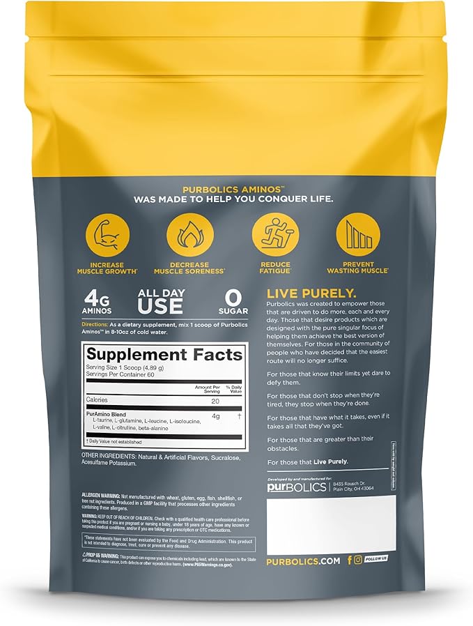 Aminos | 4g of Free-Form Amino Acids, Beta-Alanine, 0 Sugar & 60 Servings (Grape Gatsby)